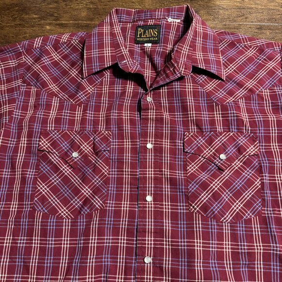 Plains Western Wear Red Mens Pearl Snap Button Down Short Sleeve Shirt Size L - Picture 4 of 10